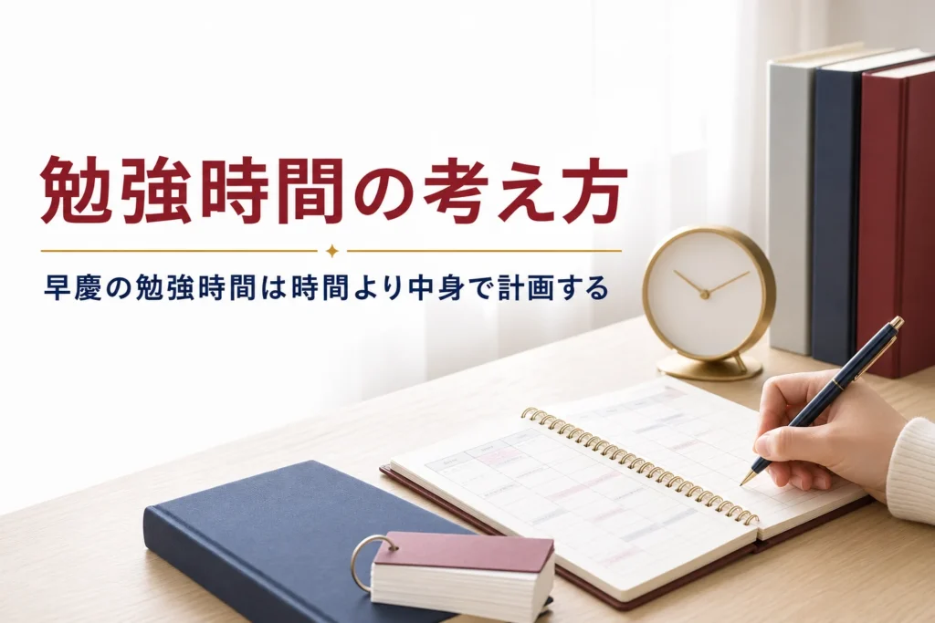 早慶に必要な勉強時間を、時間より中身で計画する考え方で解説する記事のアイキャッチ