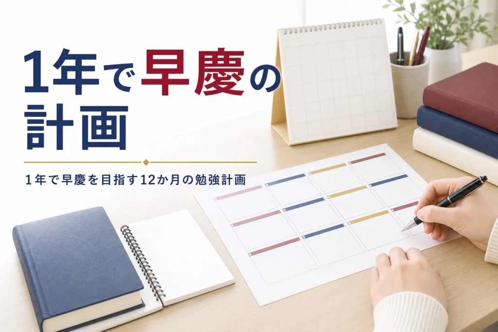 1年で早慶を目指す人向けに、12か月の勉強計画を解説する記事のアイキャッチ