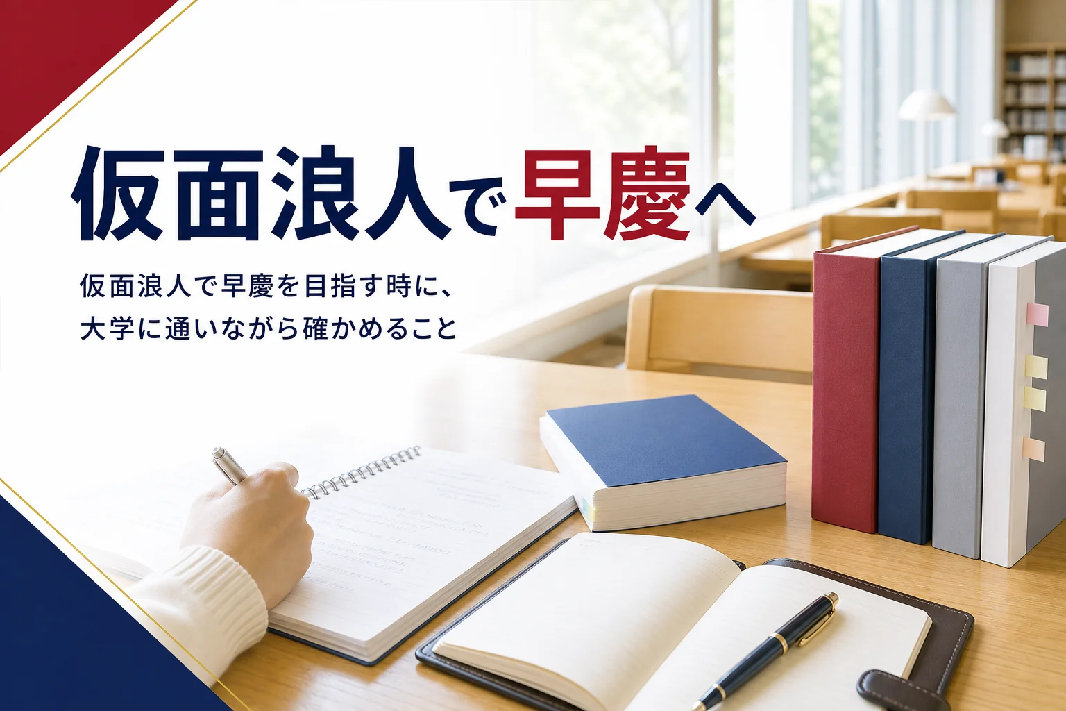 仮面浪人で早慶を目指す時の注意点を、時間の作り方と大学の規程の確かめ方で解説する記事のアイキャッチ