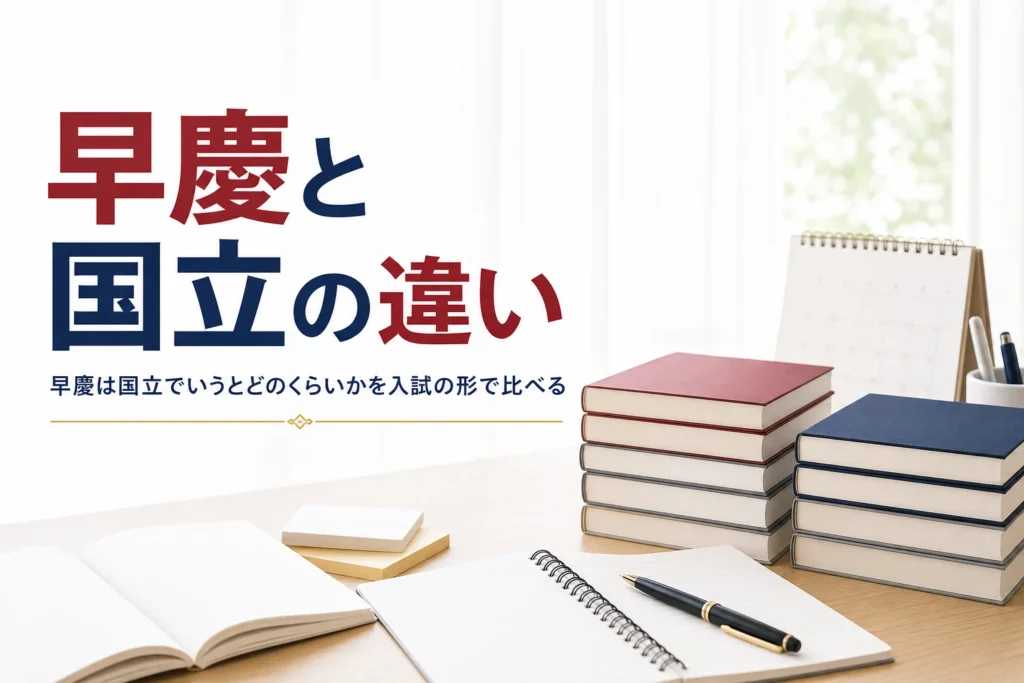 早慶は国立でいうとどのくらいかを、国公立との入試の違いから考える記事のアイキャッチ