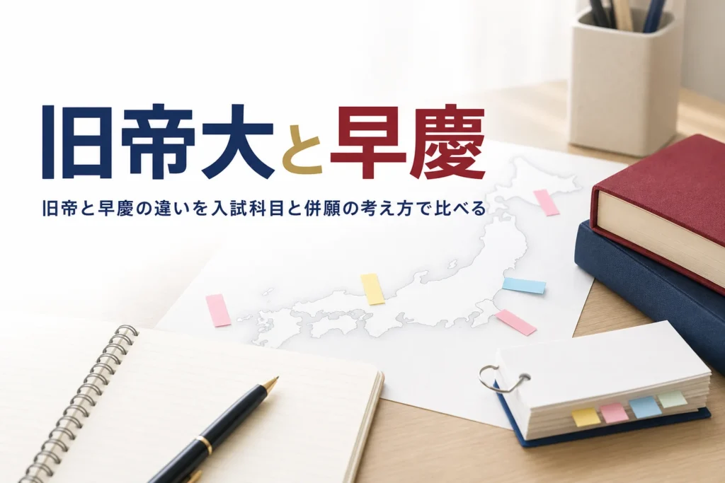 旧帝大と早慶の違いを、入試科目と併願の考え方から比べる記事のアイキャッチ