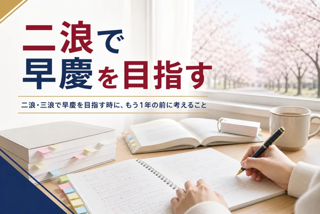 二浪・三浪で早慶を目指す時に考えることを、振り返りと判定表で解説する記事のアイキャッチ
