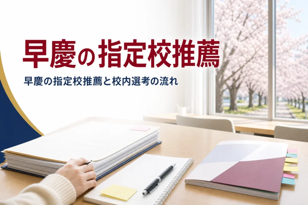 早慶の指定校推薦の仕組みと、校内選考までの流れ・準備を解説する記事のアイキャッチ