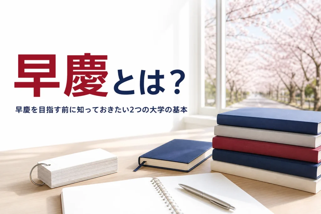 早慶とは何かと、早稲田大学と慶應義塾大学の基本を解説する記事のアイキャッチ